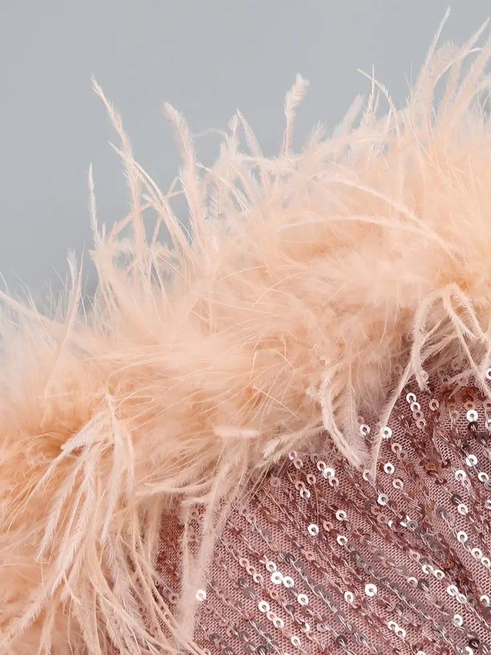 Sequin Strapless Feather Trim Bodycon Mini Dress in Pink - View 7