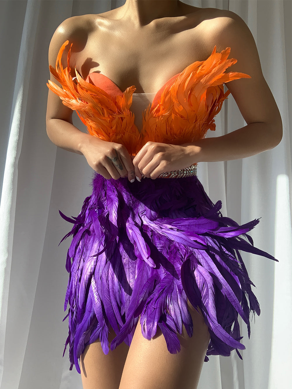 One Shoulder Feather Tiered Strapless Mini Dress - View 3