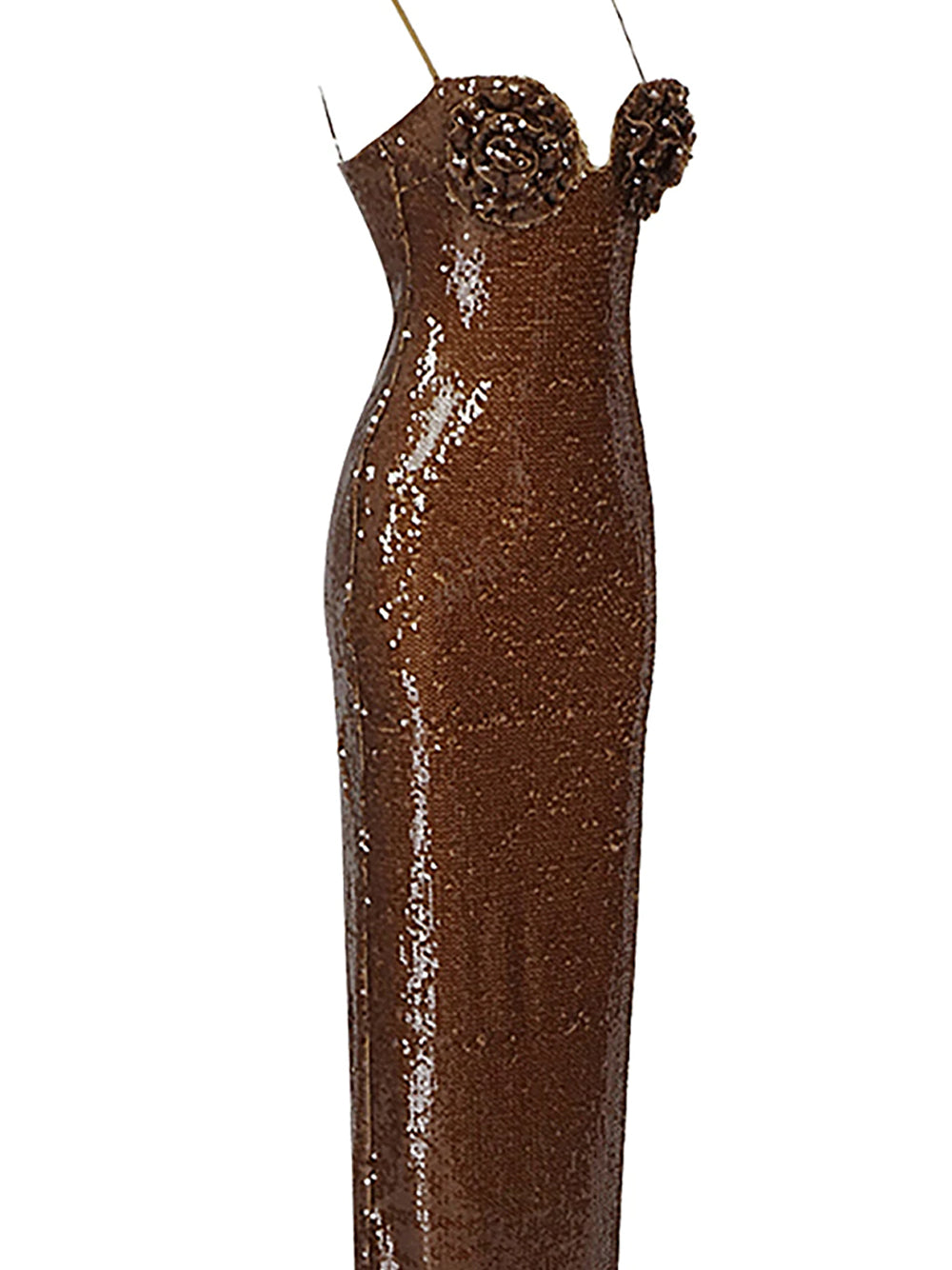 Sequin Spaghetti Strap Sweetheart Rosette Applique Mermaid Gown - View 7