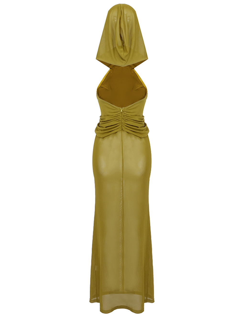 Hooded Cross Front Draped Bodice Sheer Mesh Sleeveless Maxi Dress - View 4