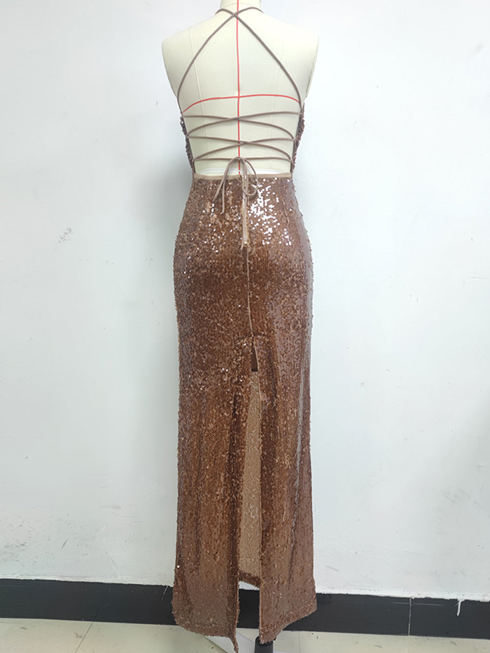 Sequin Halter Neck Ruched Bodycon Mermaid Maxi Gown - View 7