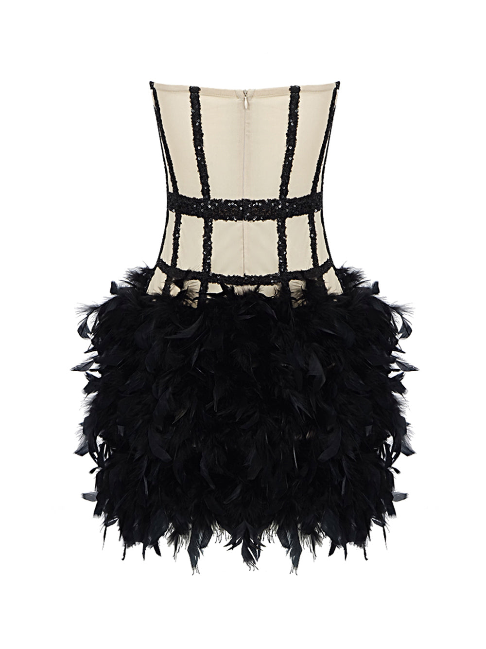 Strapless Sequin Mesh Corset Bodice Feather Skirt Mini Party Dress - View 2