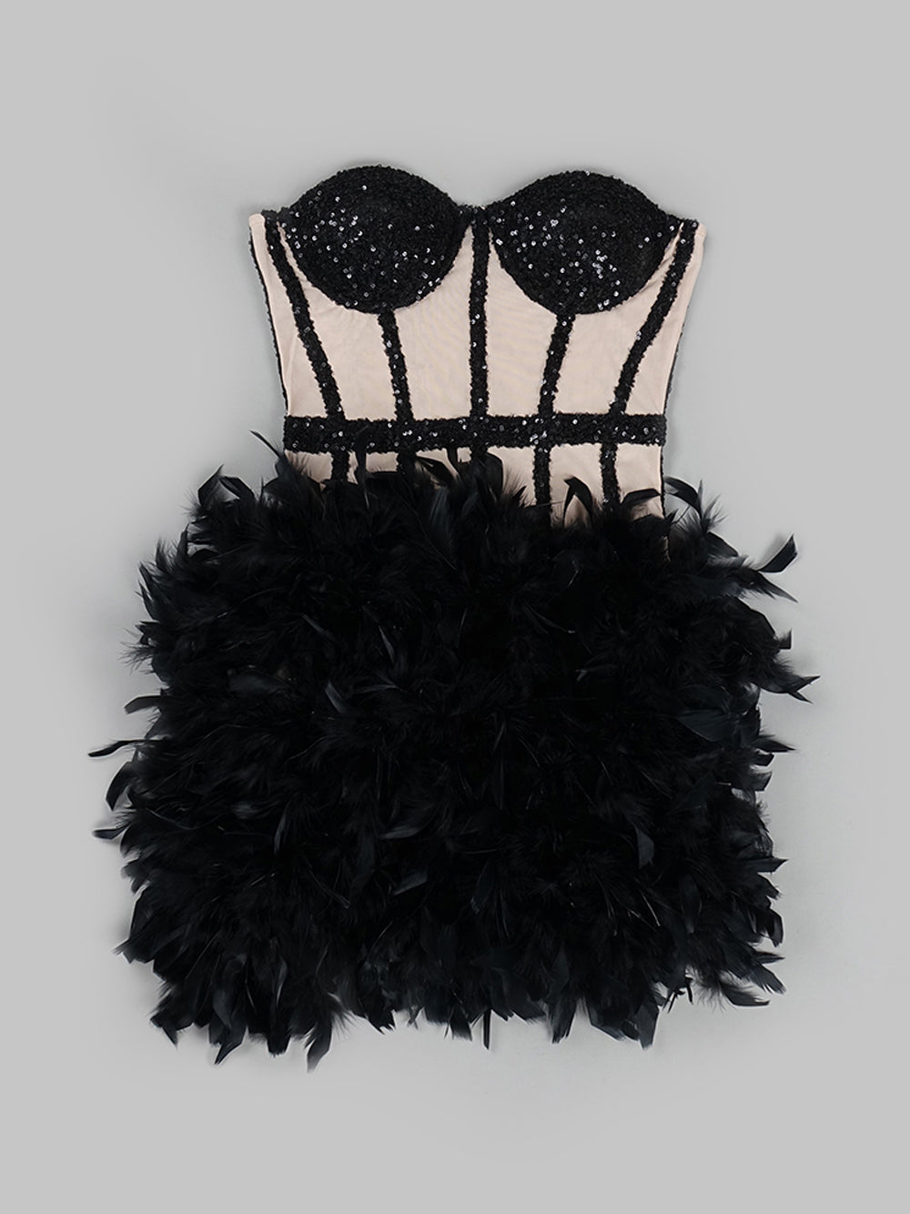 Strapless Sequin Mesh Corset Bodice Feather Skirt Mini Party Dress - View 4