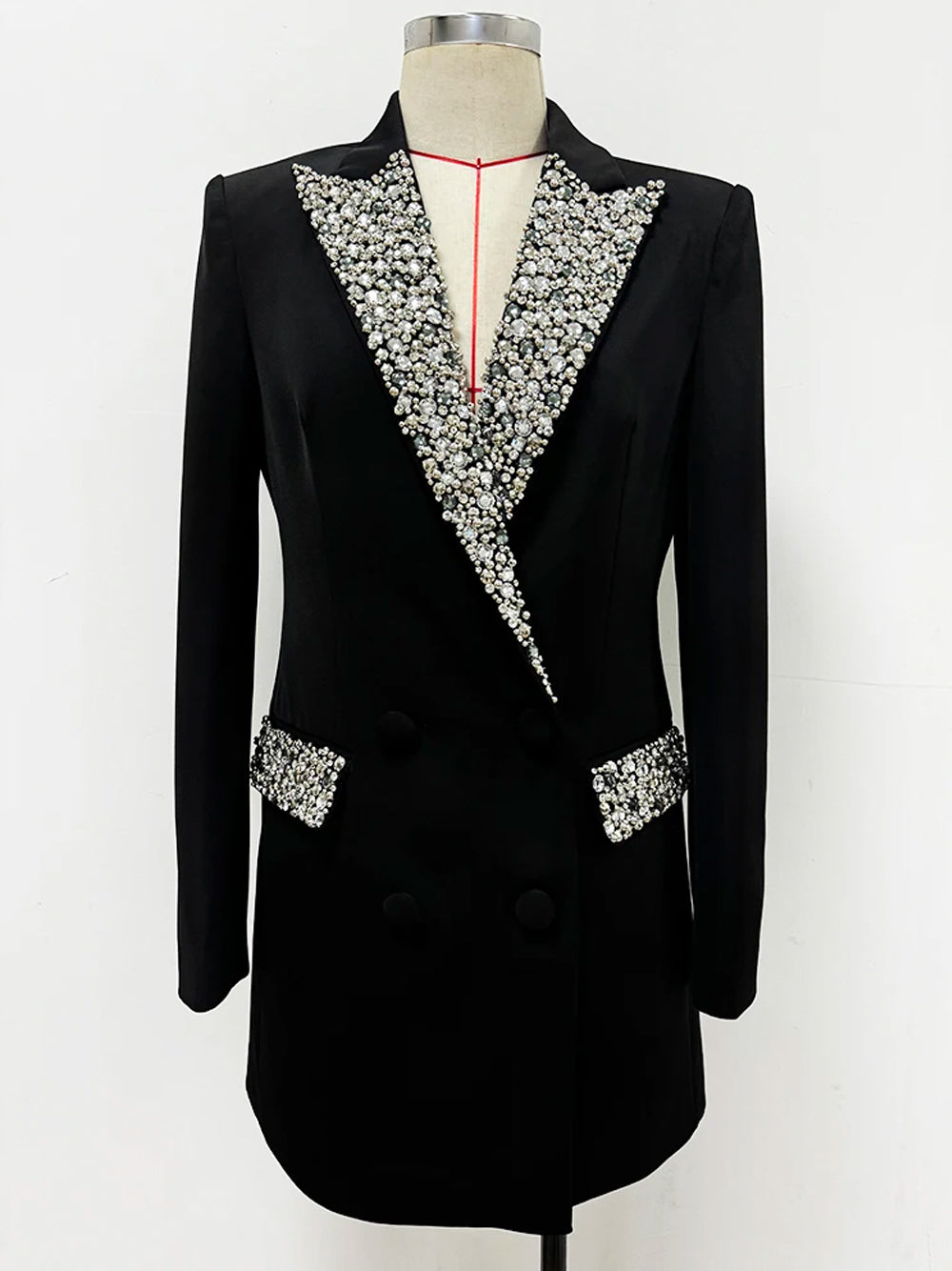 Rhinestone Crystal Embellished Double Breasted Blazer Mini Dress - View 6