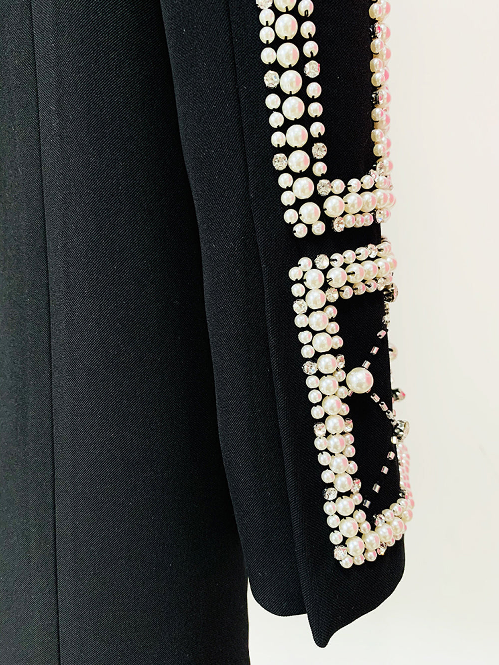 Pearl Beaded Rhinestone Grid Long Sleeve Deep V Blazer Mini Dress - View 12