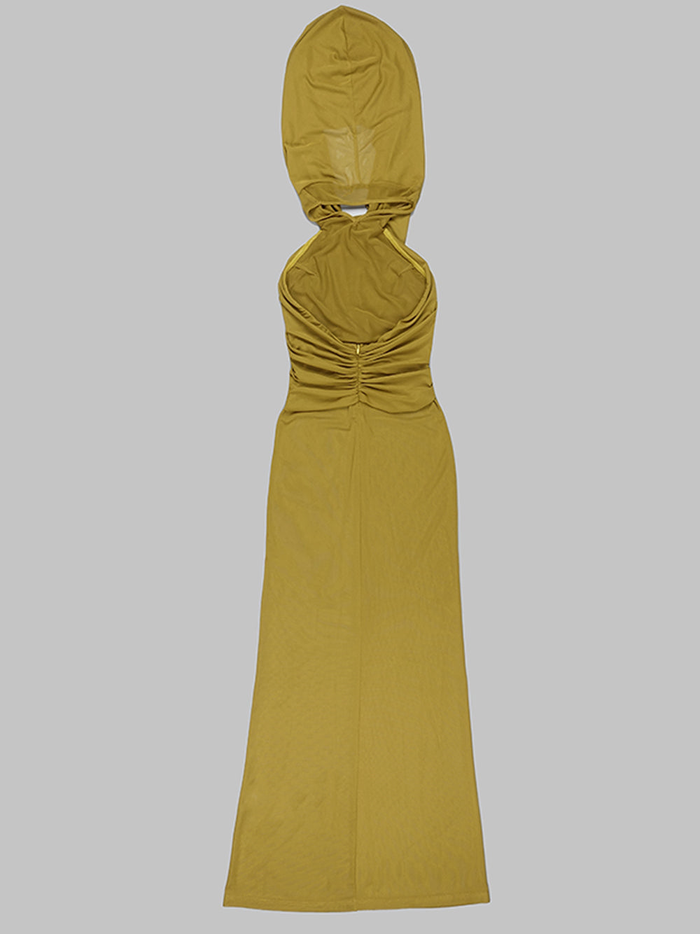Hooded Cross Front Draped Bodice Sheer Mesh Sleeveless Maxi Dress - View 6