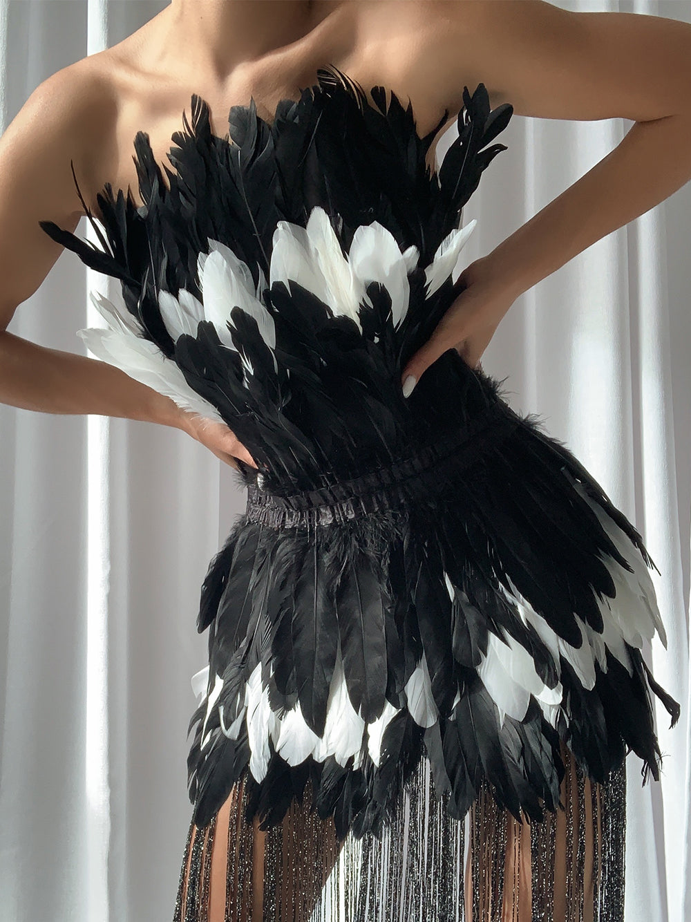 Strapless Feather Tiered Metallic Fringe Mini Dress - View 18
