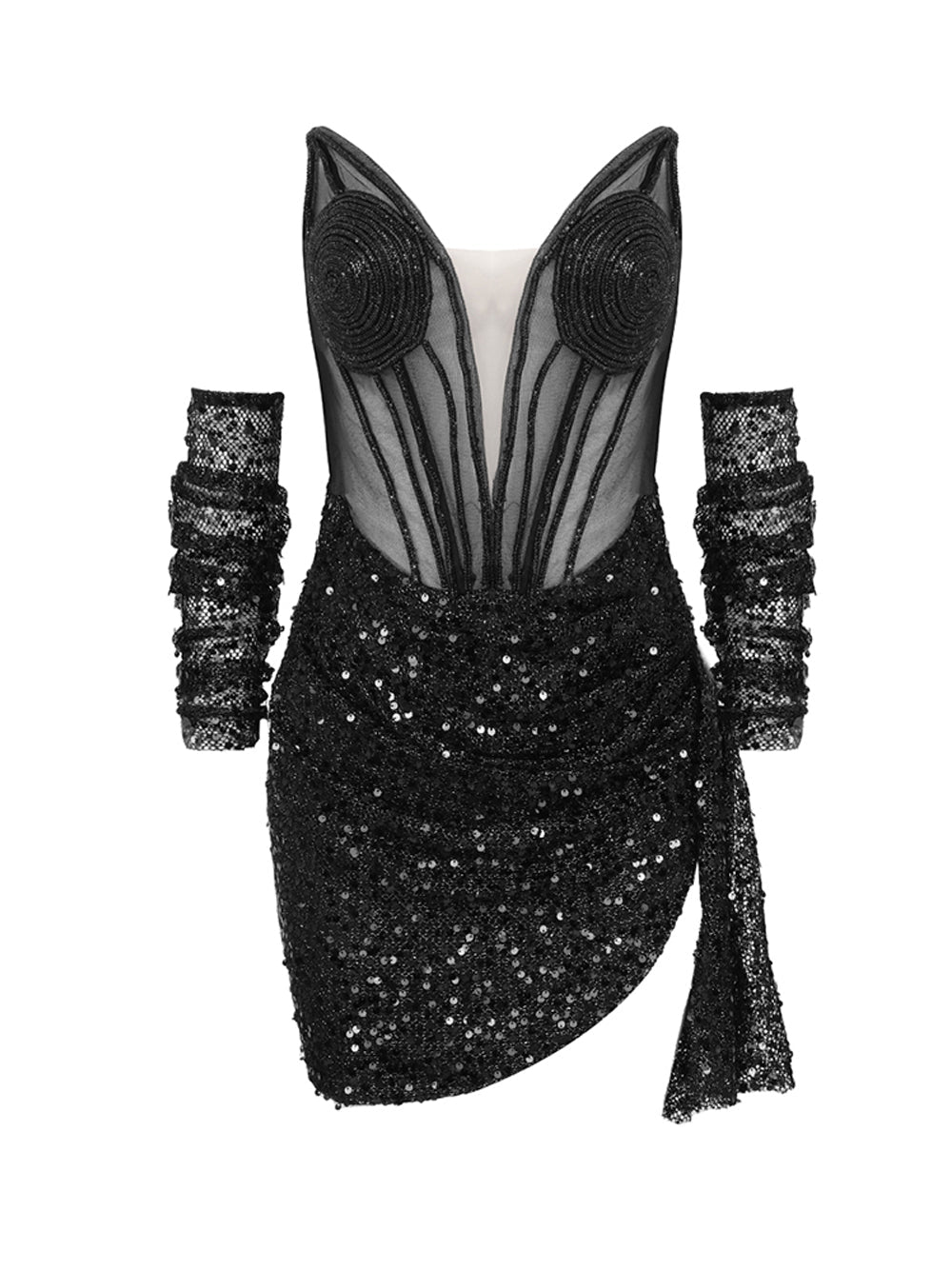 Sequin V-Neck Sleeveless Asymmetrical Bodycon Mini Evening Dress