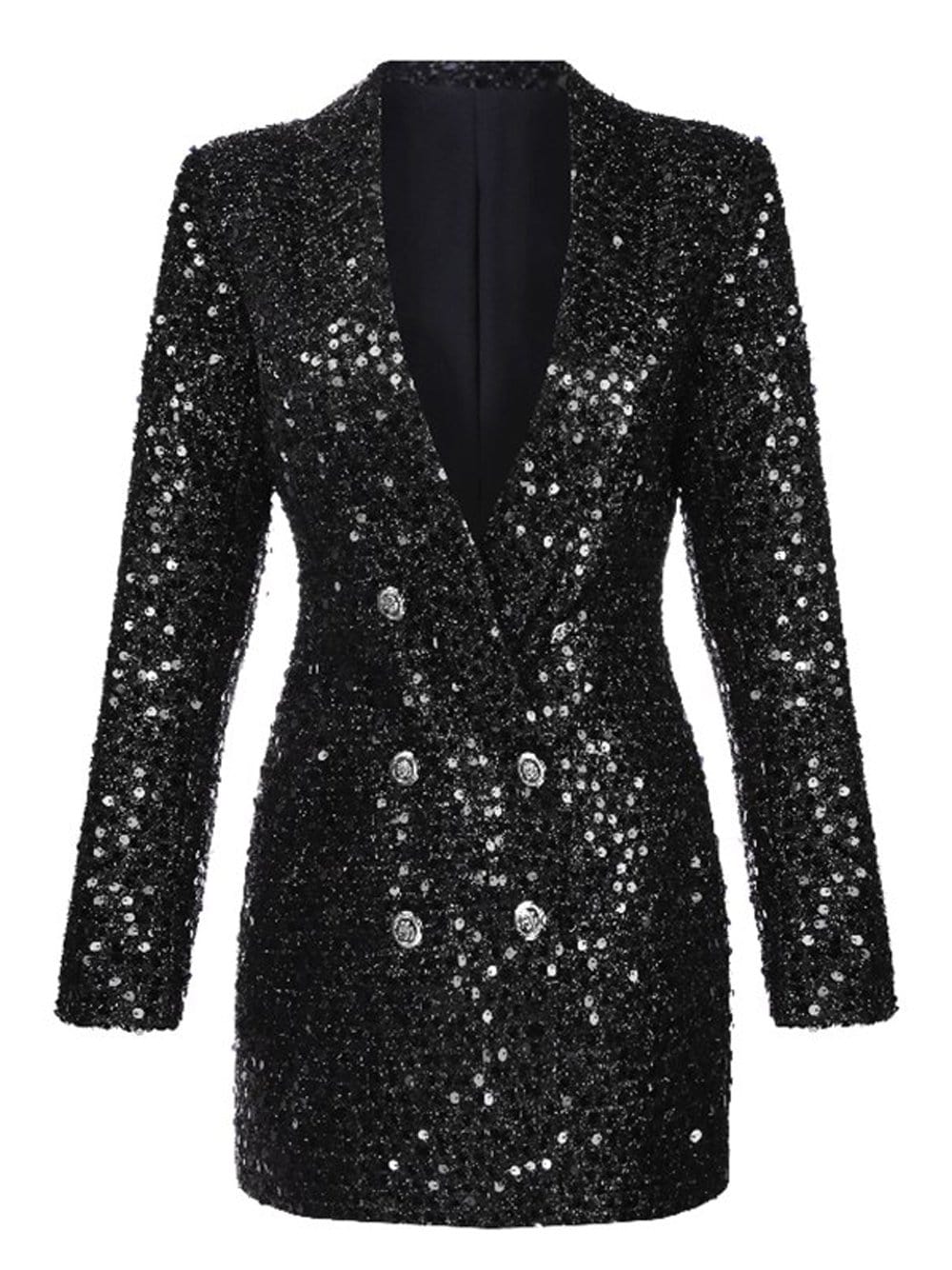 Sequin Double Breasted Notched Lapel Long Sleeve Blazer Mini Dress - View 5