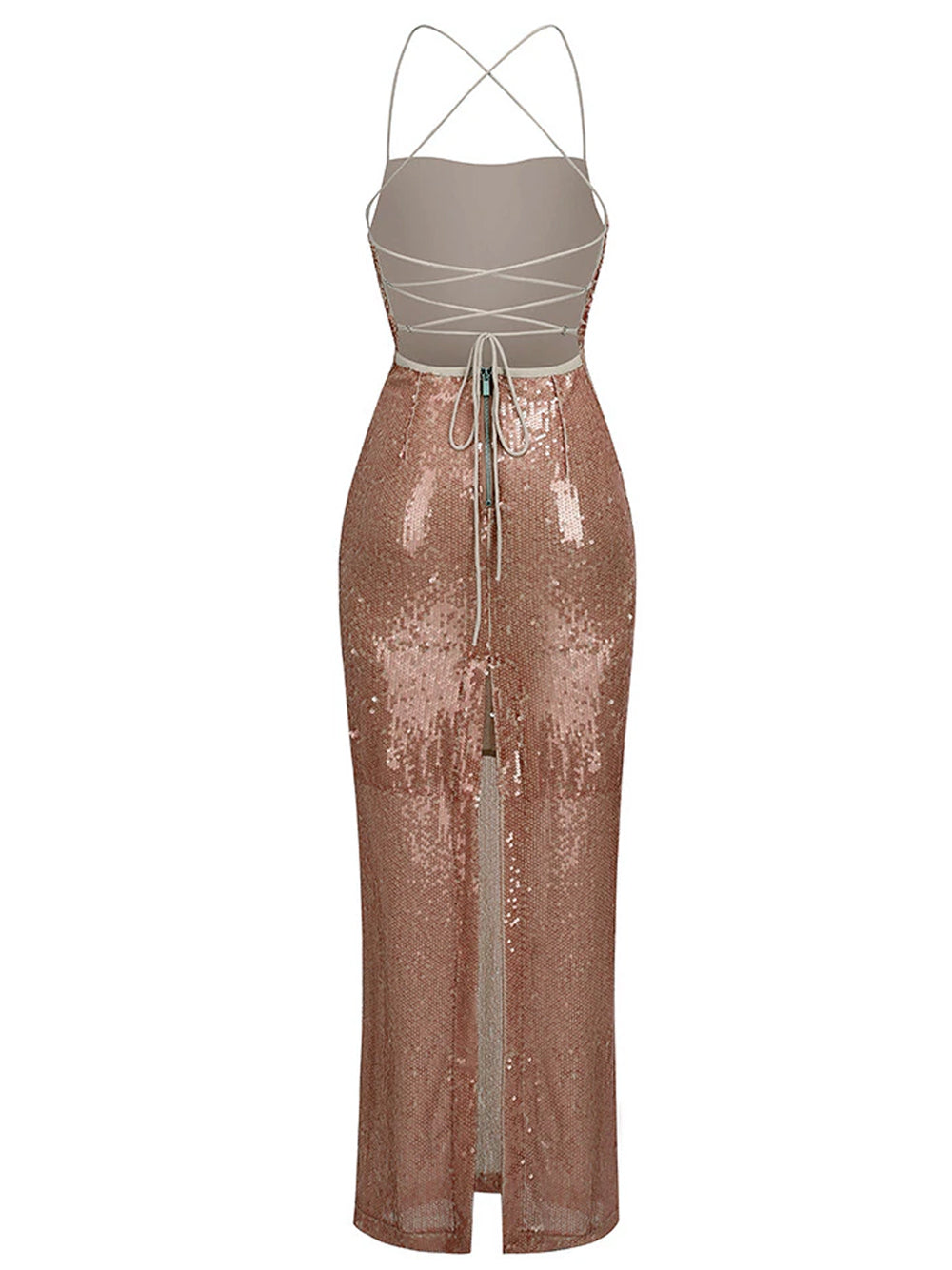 Sequin Halter Neck Ruched Bodycon Mermaid Maxi Gown - View 5