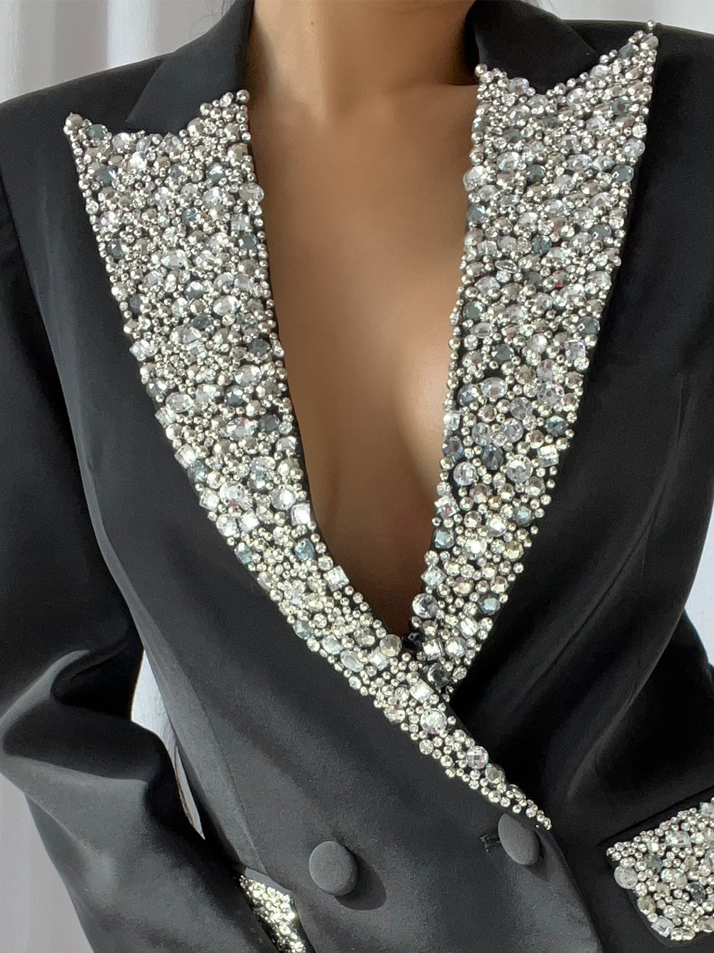 Rhinestone Crystal Embellished Double Breasted Blazer Mini Dress - View 5