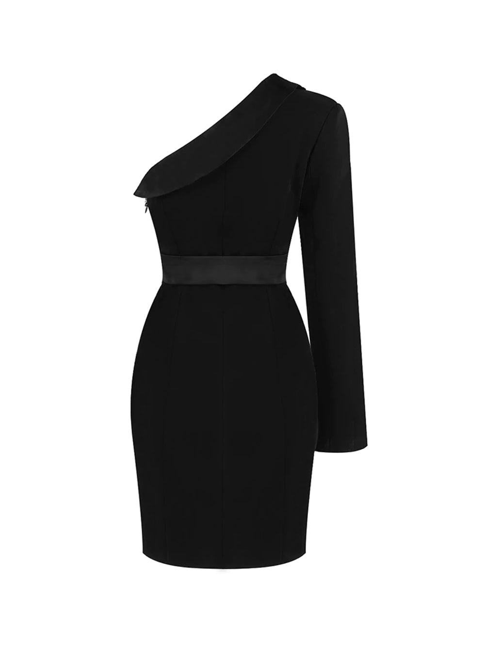One Shoulder Long Sleeve Sequin Panel Tuxedo Blazer Mini Dress - View 2