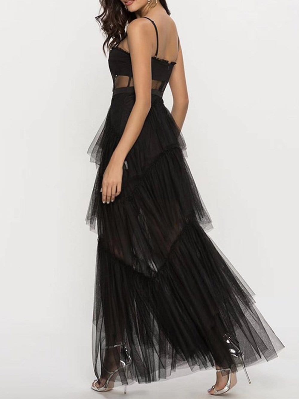 Mesh Corset Bodice Spaghetti Strap Tiered Tulle Maxi Gown - View 6