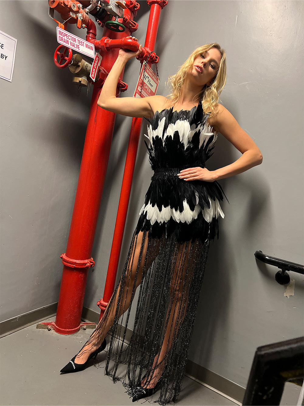Strapless Feather Tiered Metallic Fringe Mini Dress - View 16
