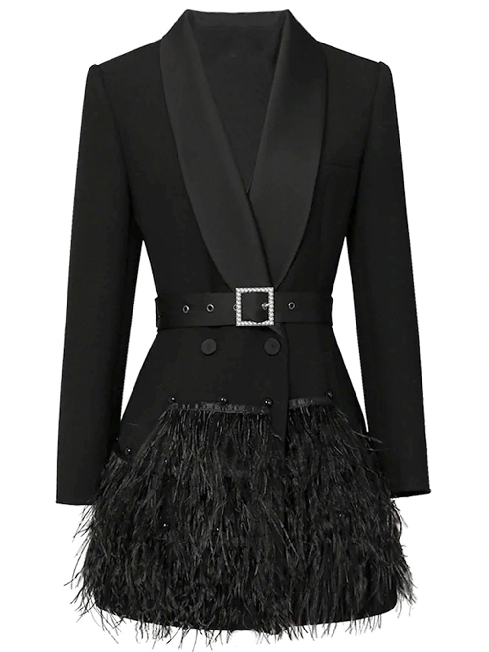Satin Shawl Lapel Crystal Buckle Belt Blazer Mini Dress - View 5