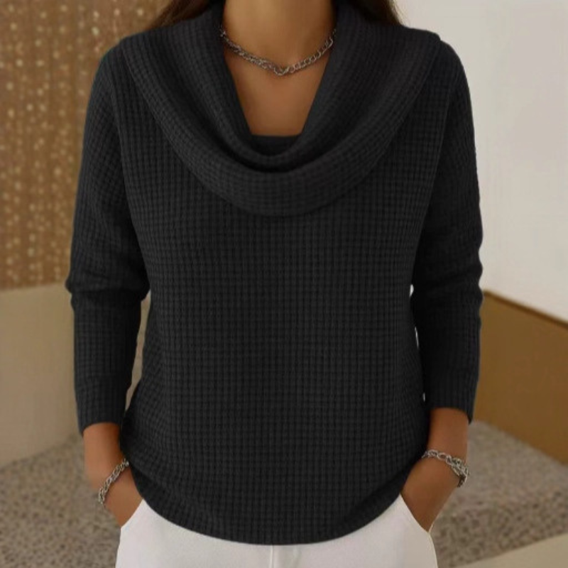 Cowl Neck Long Sleeve Waffle Knit Sweater 5