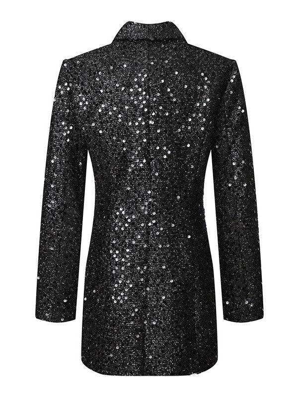 Sequin Deep V-Neck Long Sleeve Double Breasted Blazer Mini Dress - View 7