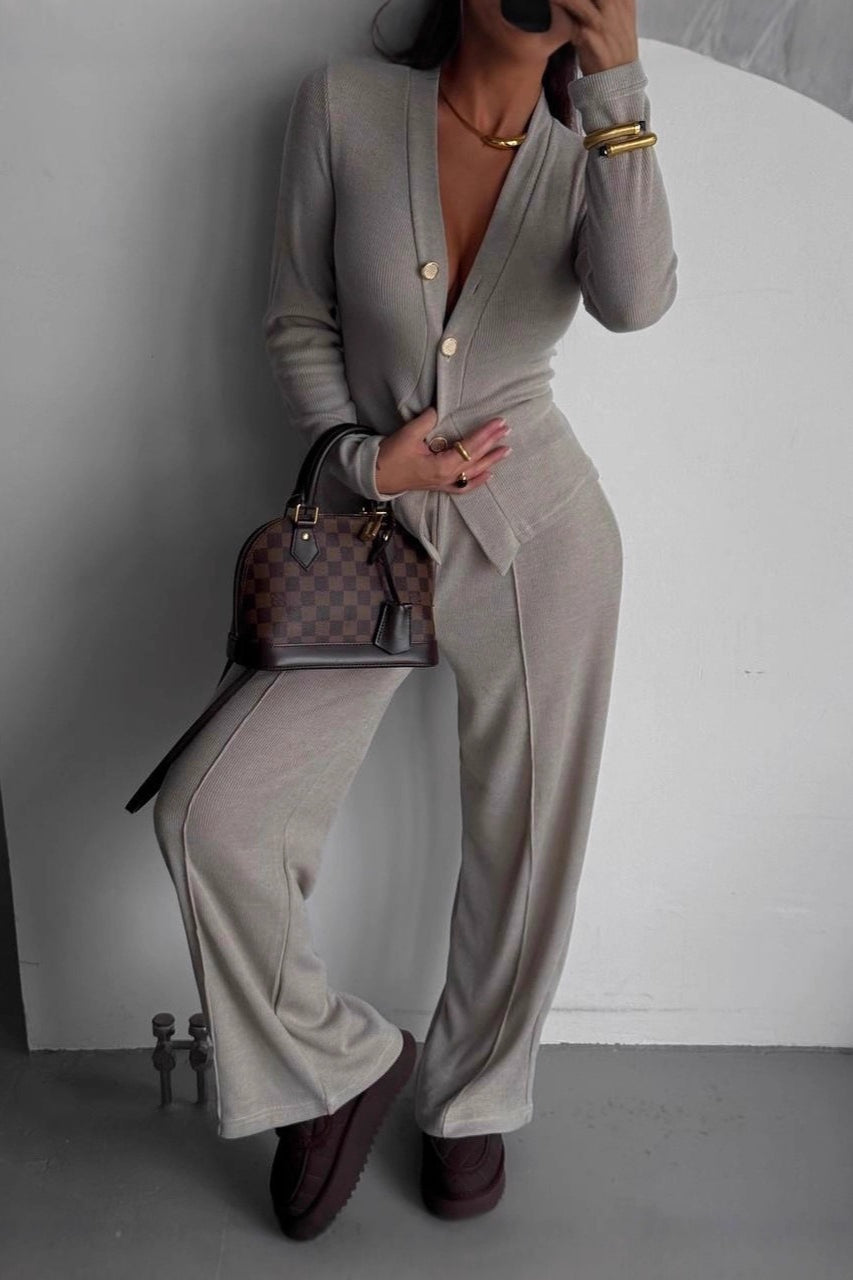 Button Cardigan Pants Two Piece Set