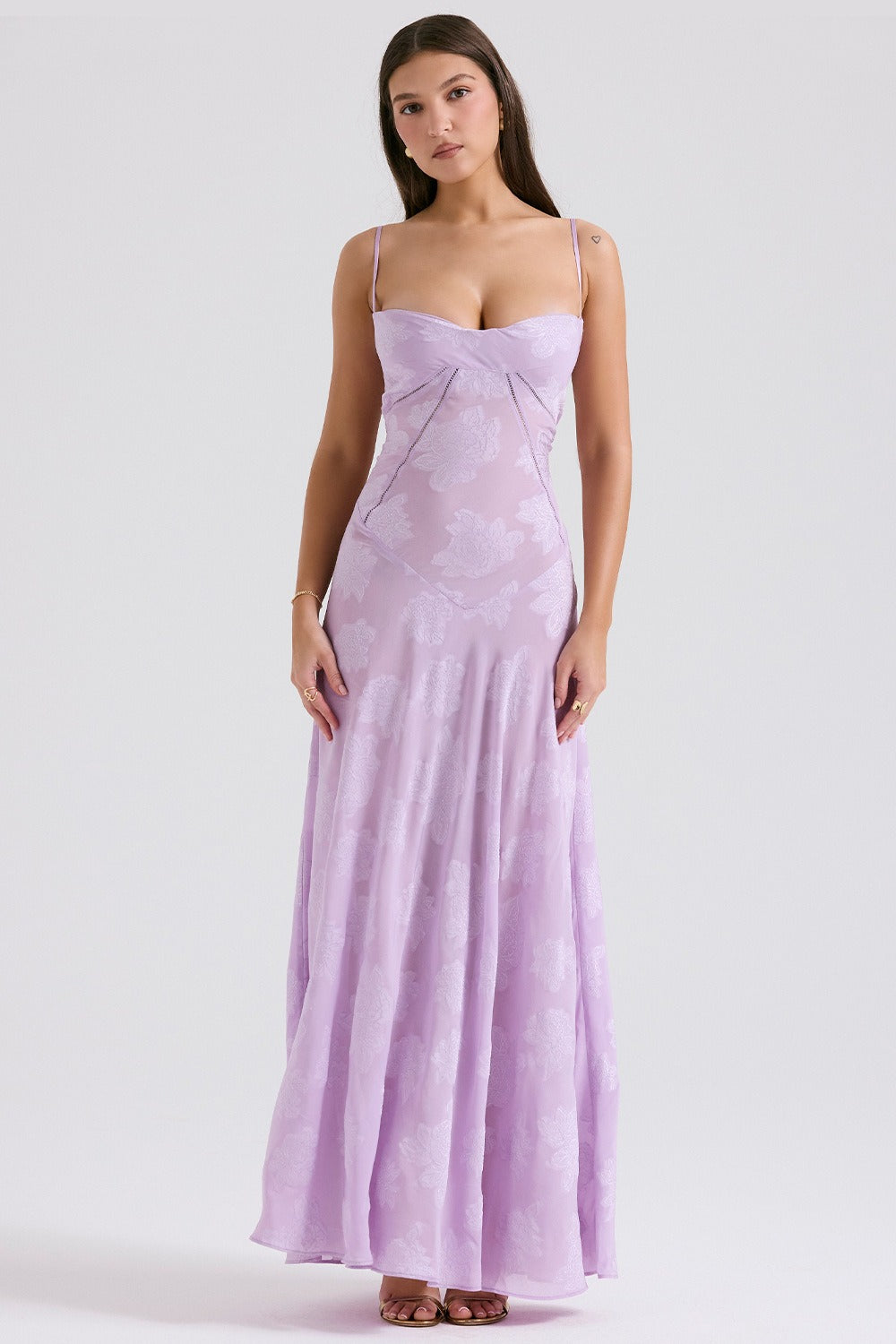 Lace Spaghetti Strap Corset Flowy Maxi Dress - View 11