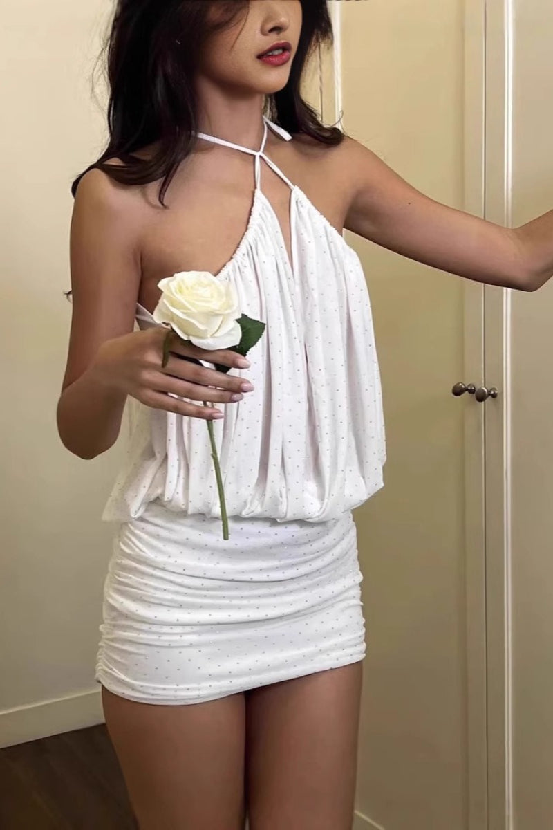 Halter-Neck Ruched Mini Dress
