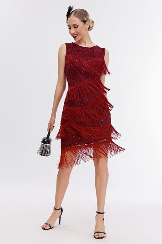 Sequin Beaded Tiered Fringe Sleeveless Shift Mini Cocktail Dress - View 2