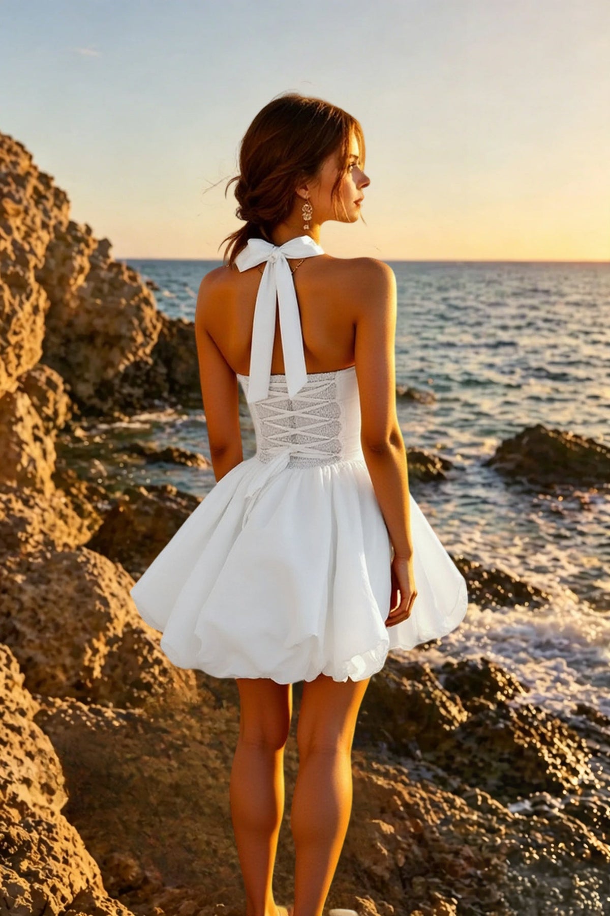 Square Neck Sleeveless Drop Waist Bubble Hem Mini Dress 4