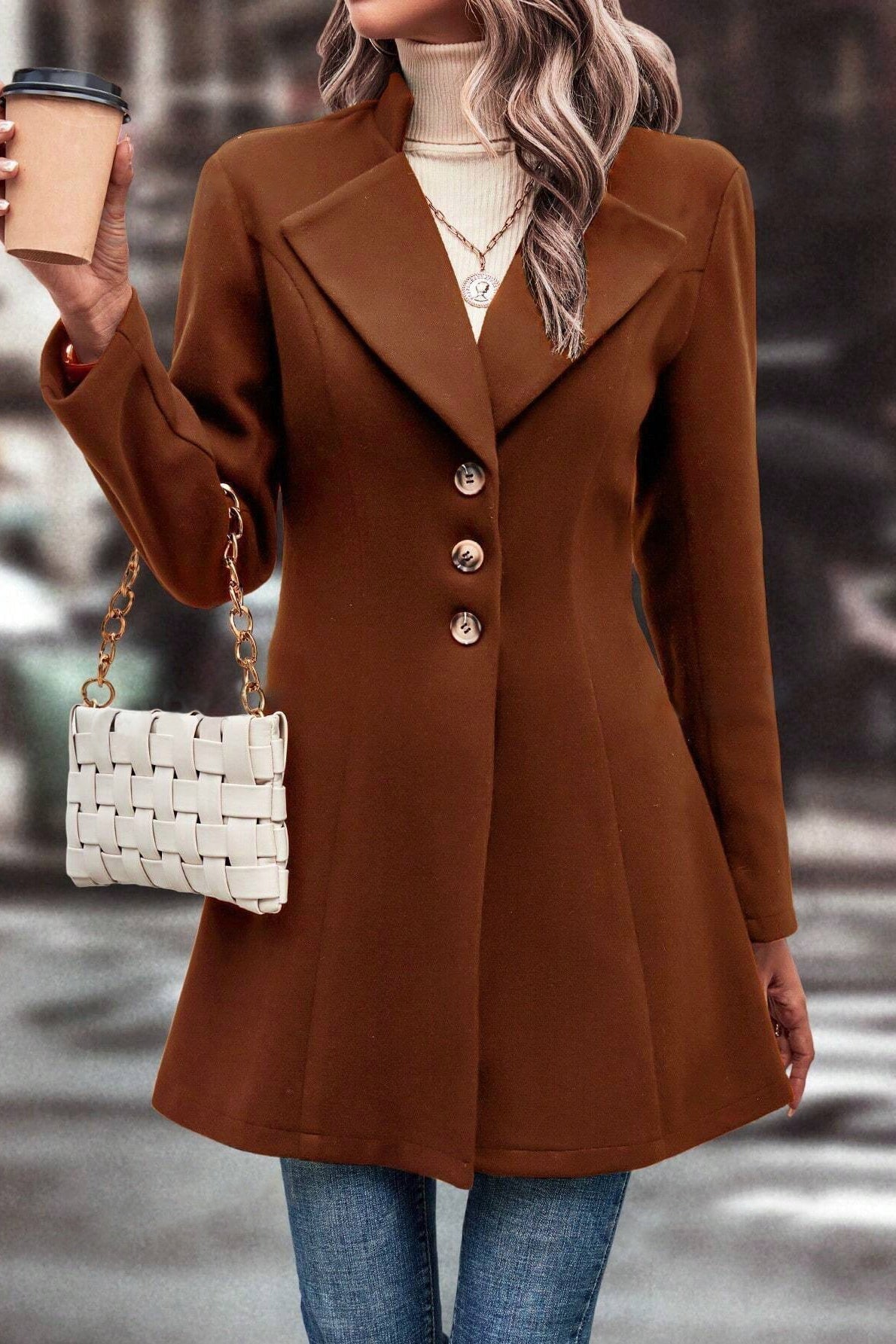 Slim Fit Wool Blend Lapel Overcoat