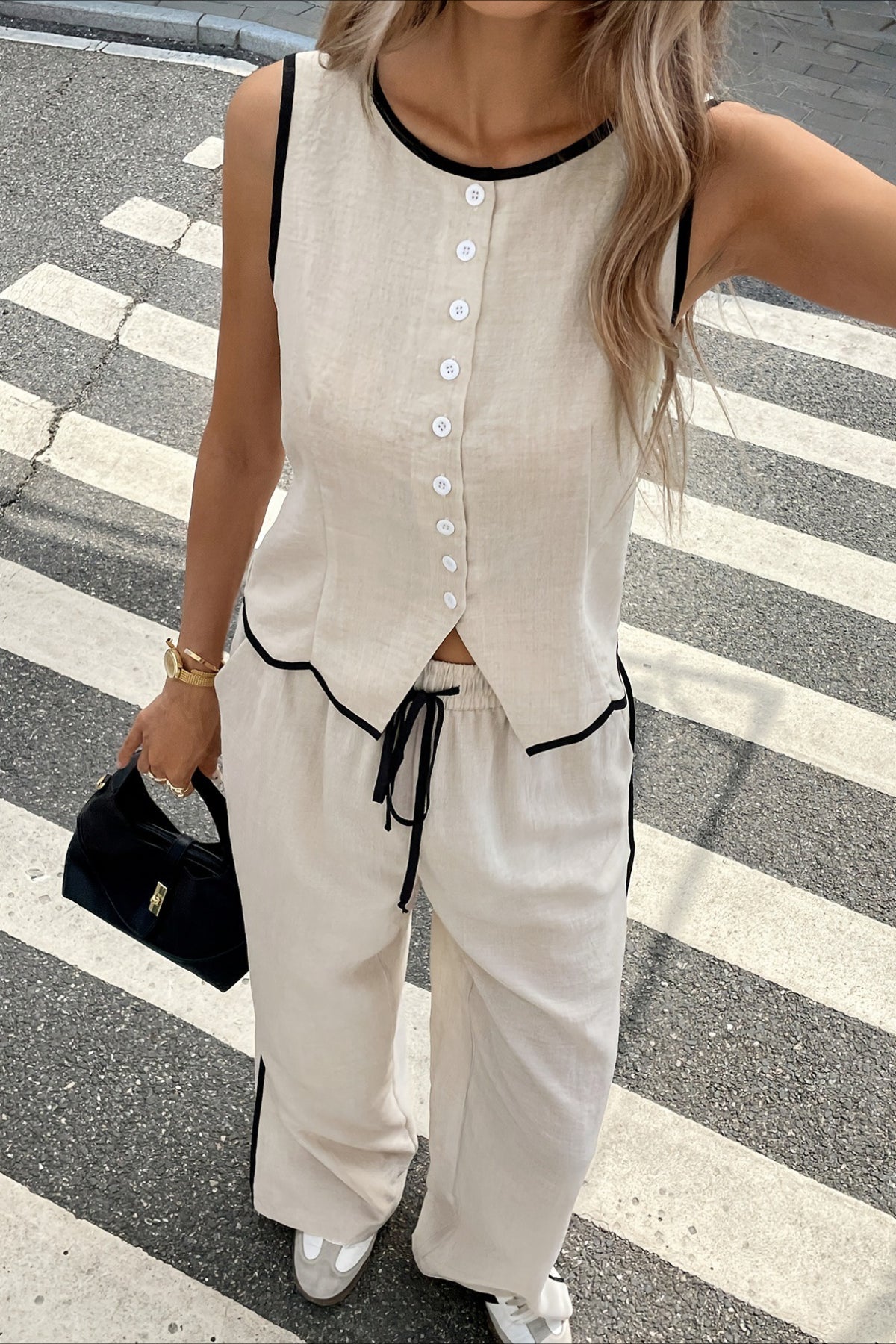 Colorblock Sleeveless Vest Pants Set