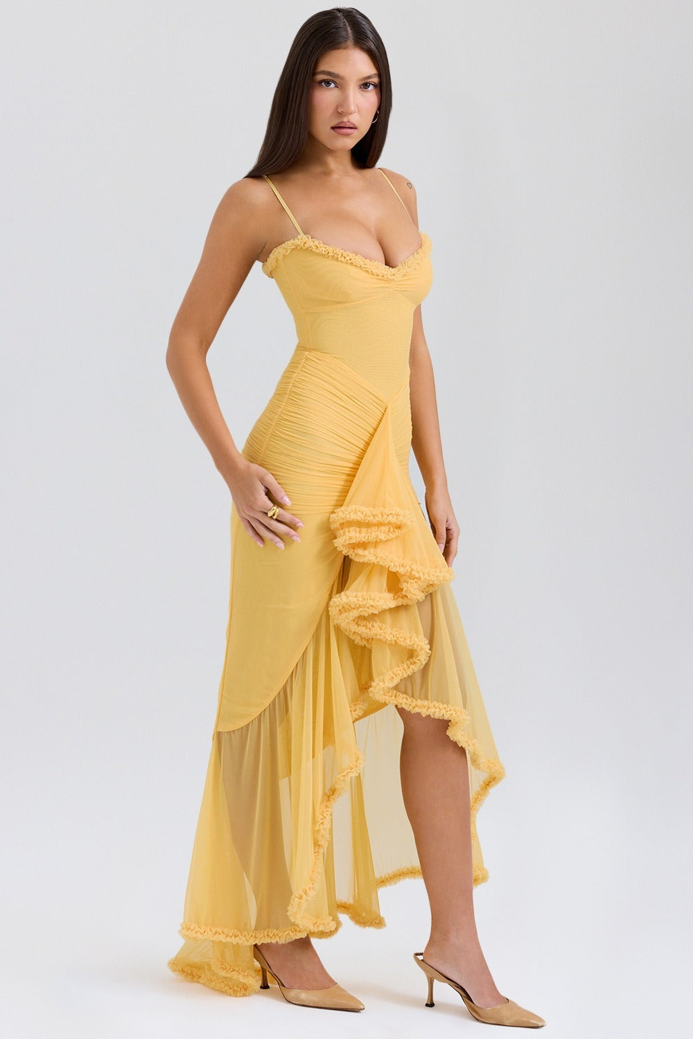 Stretch Mesh V Neck Cami Midi Dress - View 7