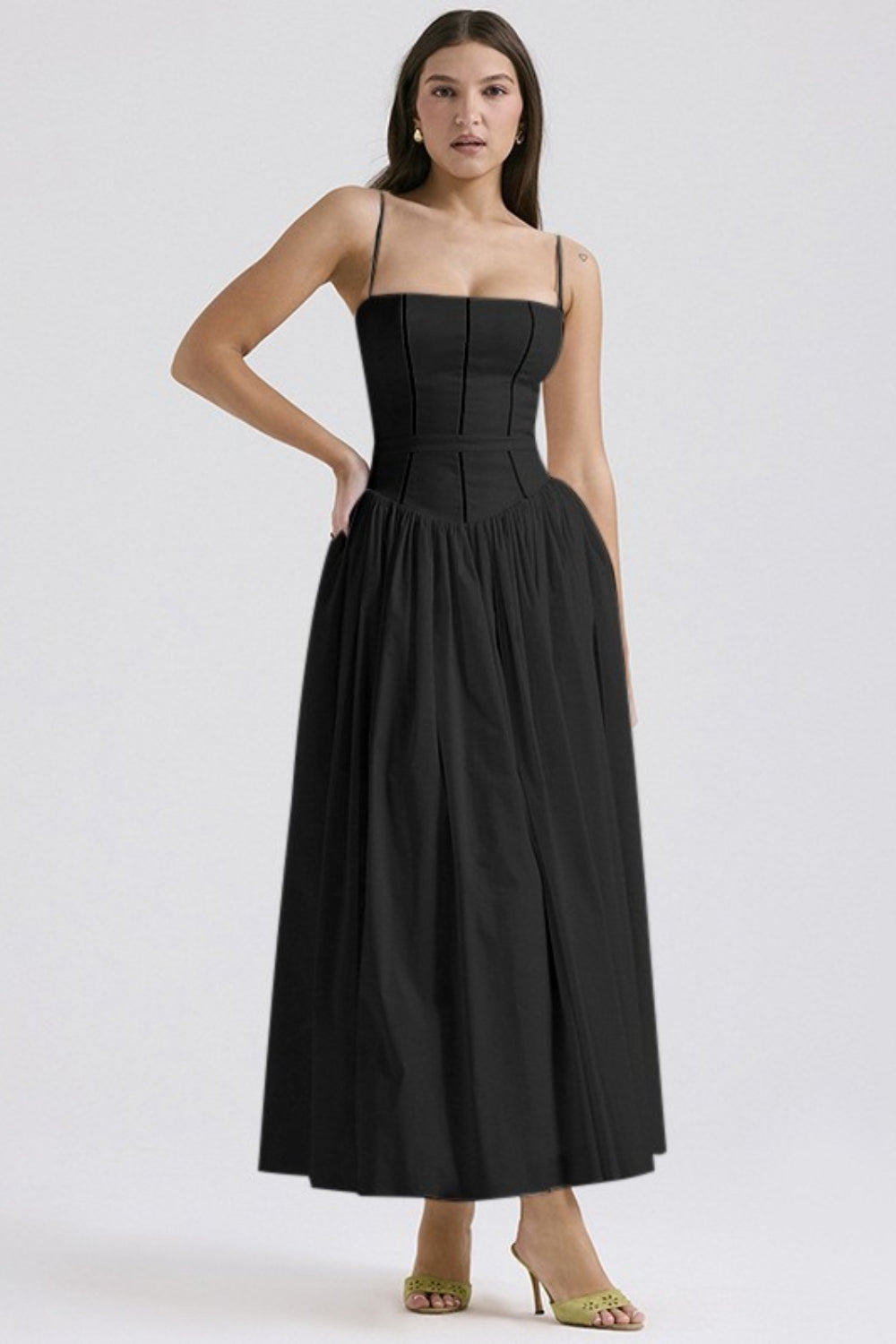 Spaghetti Strap Corset Drop Waist Fit and Flare Midi Dress - View 6