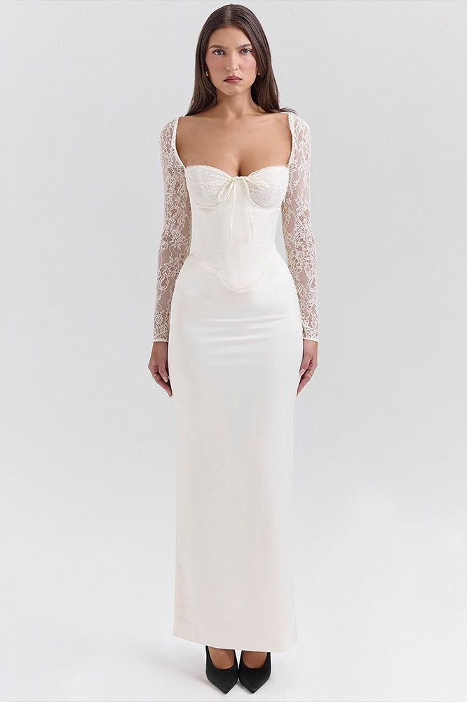 Backless Lace Satin Dress