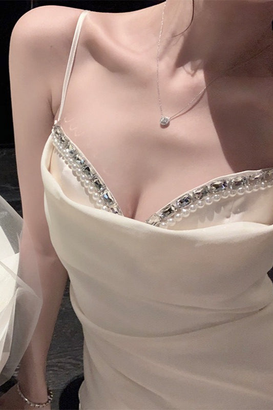 Cowl Neck Rhinestone Trim Satin Bodycon Mini Dress 2