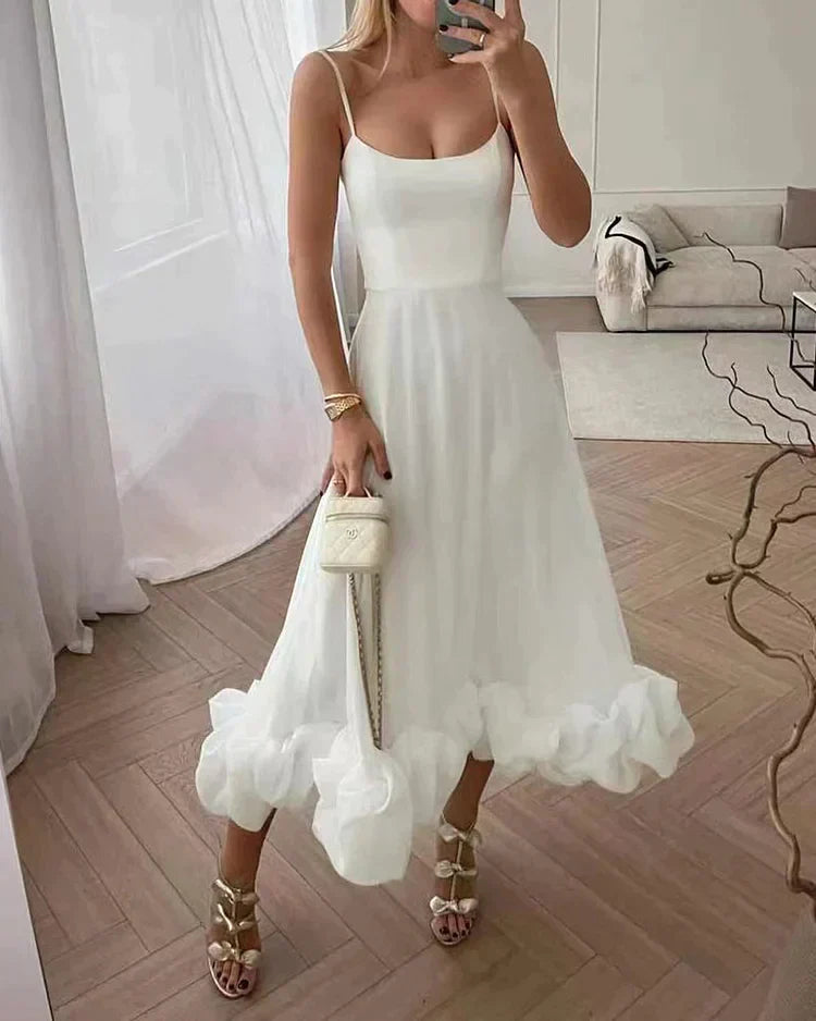 Spaghetti Strap Princess Seam Bubble Ruffle Hem Maxi Gown - View 2