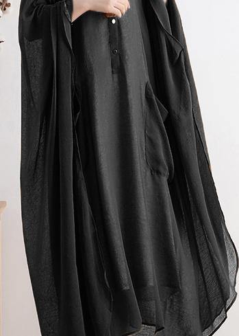 Batwing Sleeve Band Collar Button Front Patch Pocket Kaftan Maxi Dress - View 5