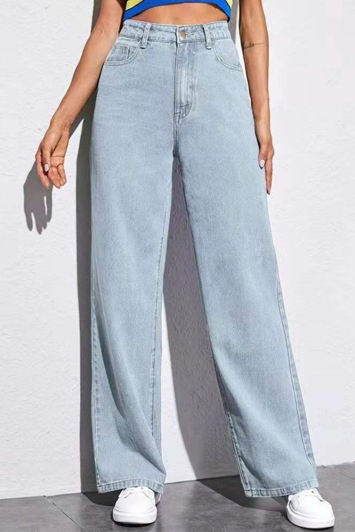 High-Waist Straight-Leg Denim Jeans