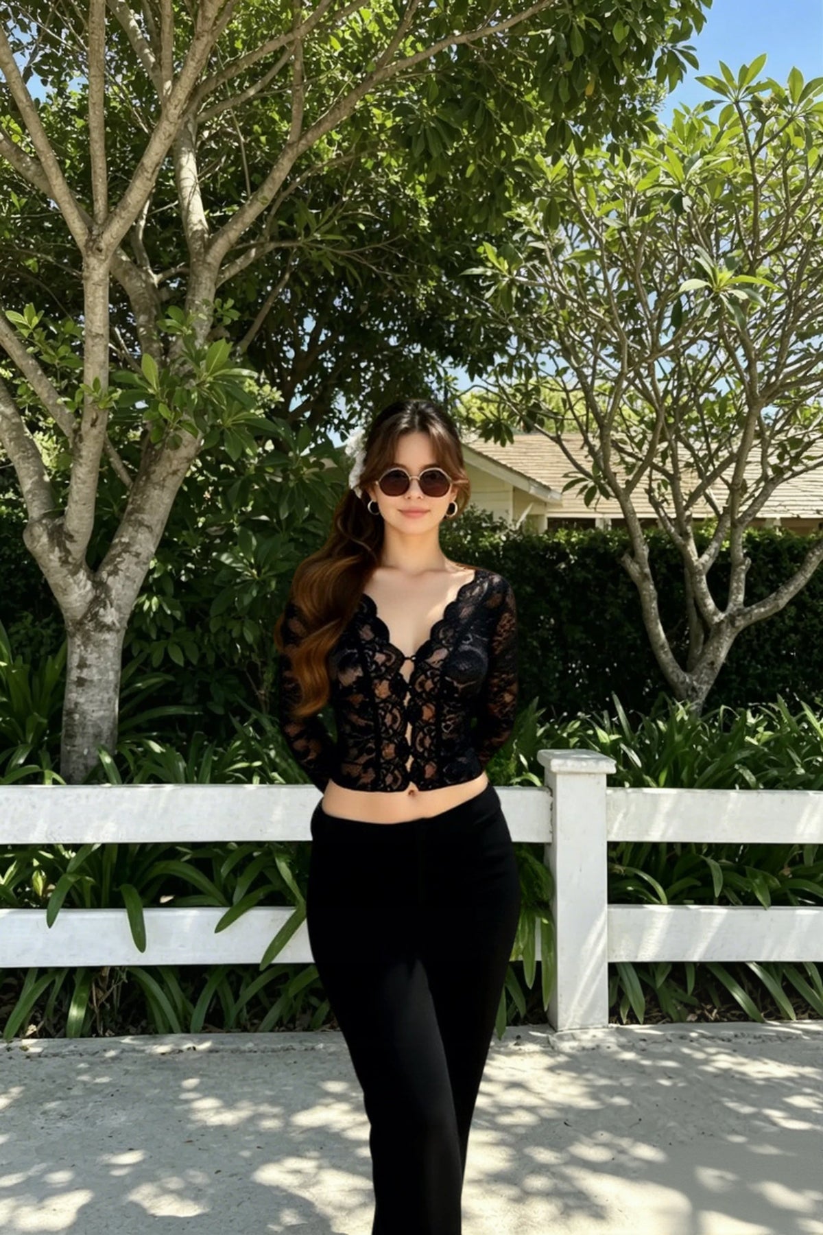 Deep V-Neck Lace Crop Top