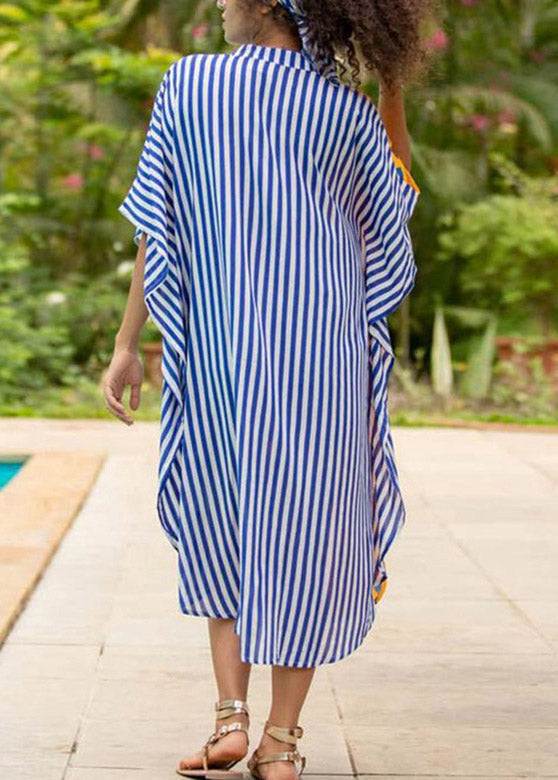 Split Print Button Down Kaftan Sleeve Midi Shirt Dress - View 4
