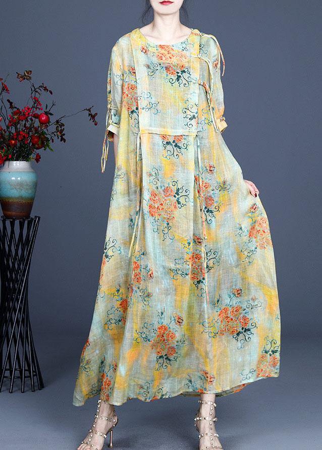 Floral Print Frog Closure Chest Panel Half Sleeve Maxi Dress - View 3