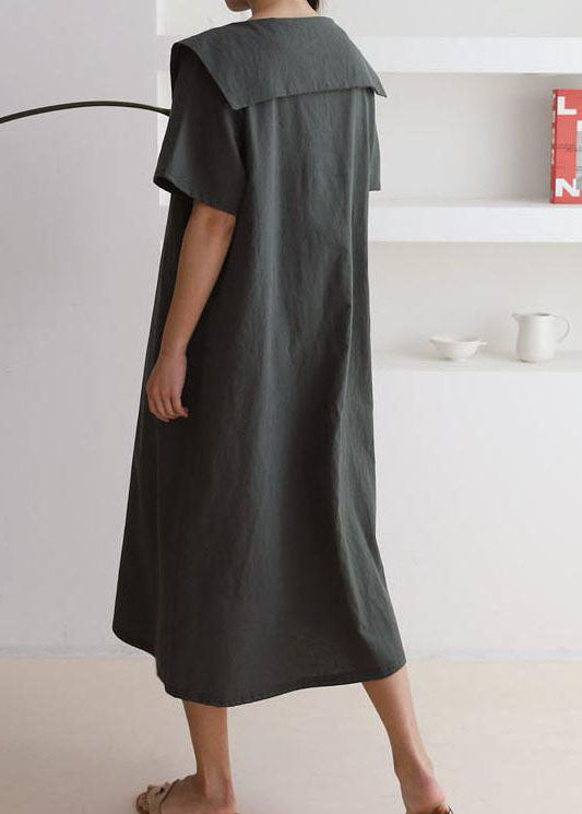 Oversized Peter Pan Collar Short Sleeve Shift Midi Dress - View 3