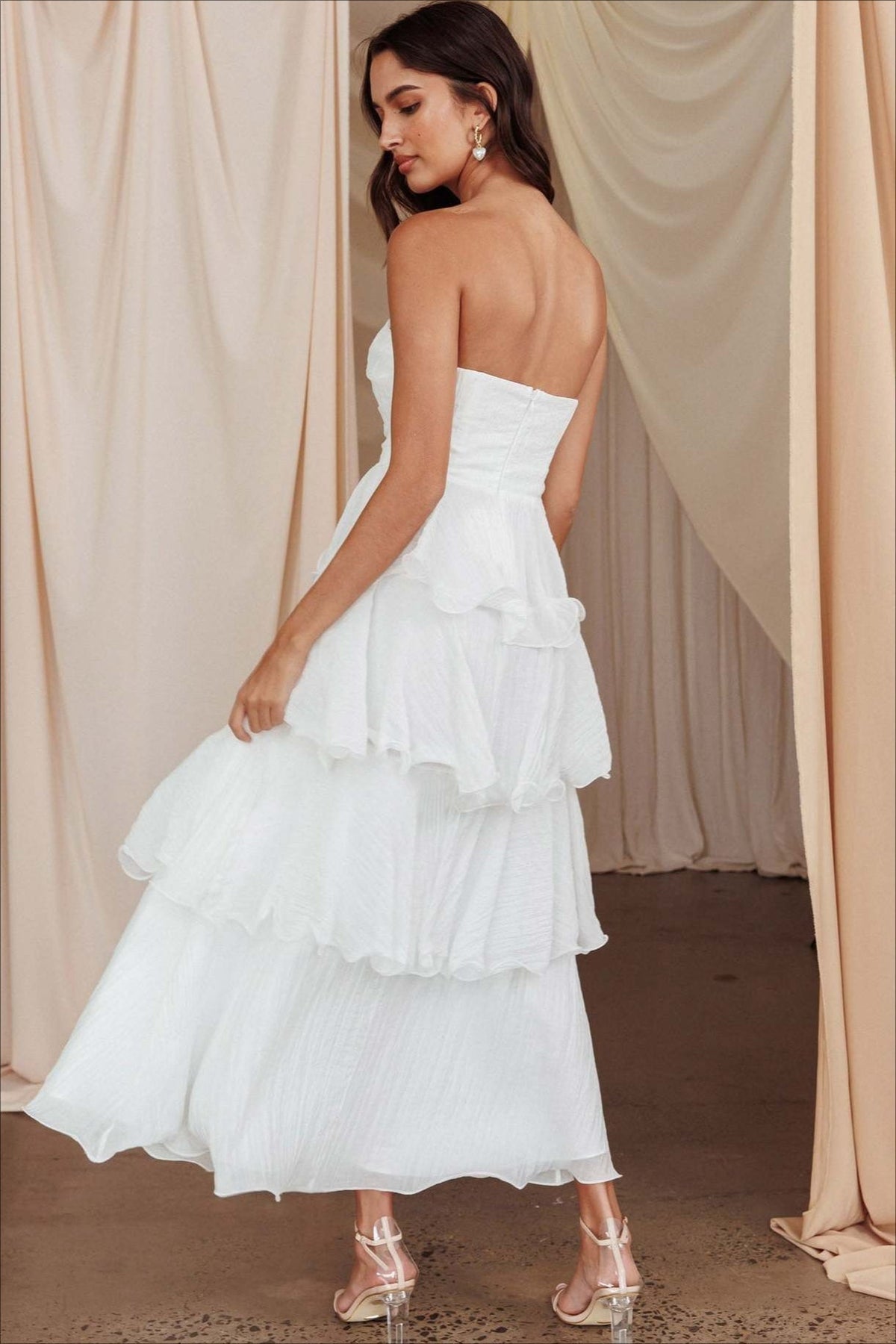 Strapless Tiered Ruffle Fit and Flare Midi Dress - View 3