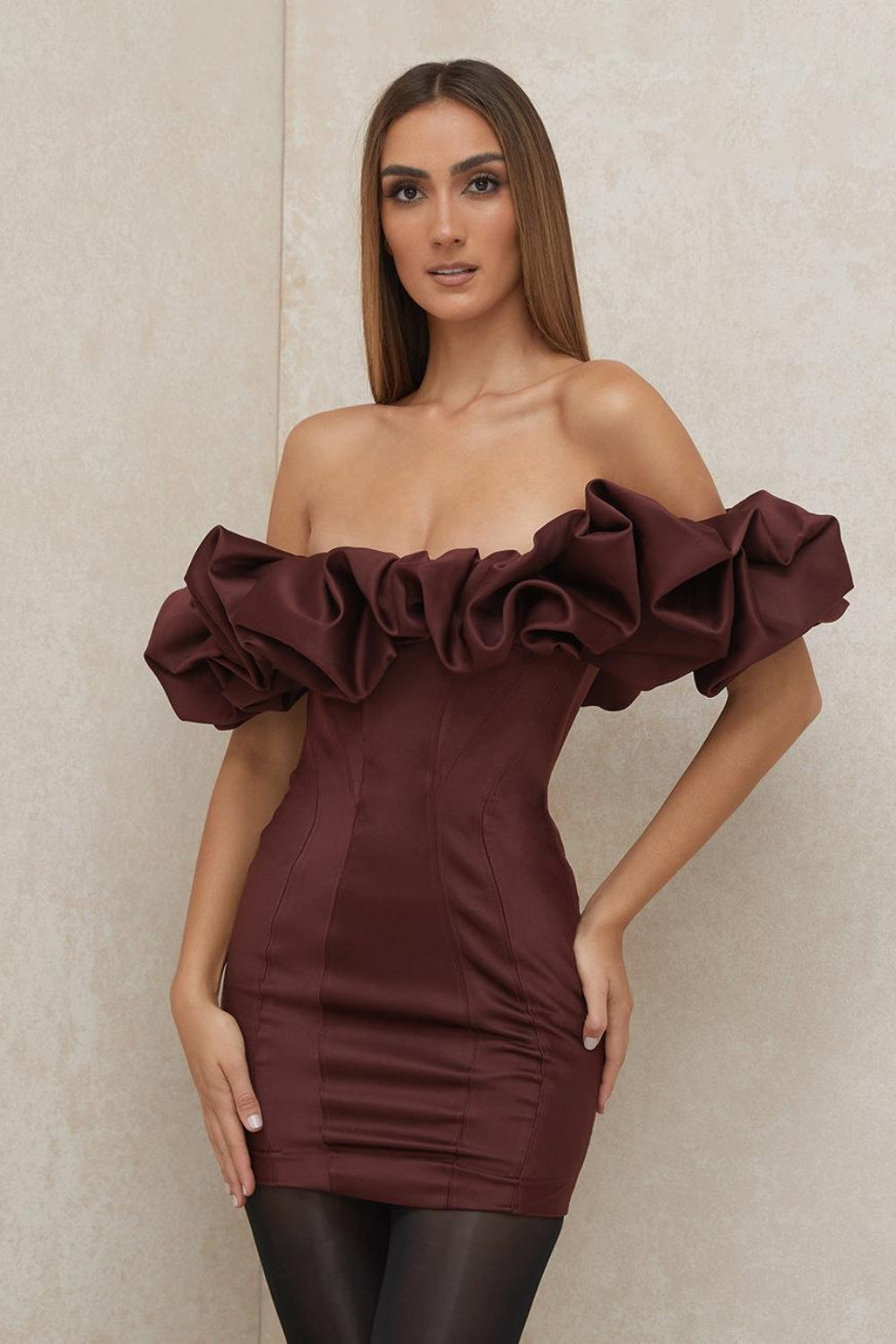 Off Shoulder Ruffle Corset Bodycon Mini Dress 5