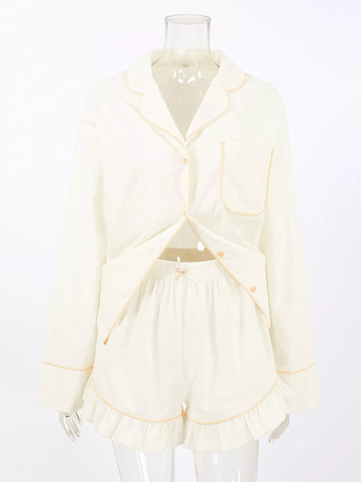 Contrast Trim Long Sleeve Top and Shorts Lounge Set