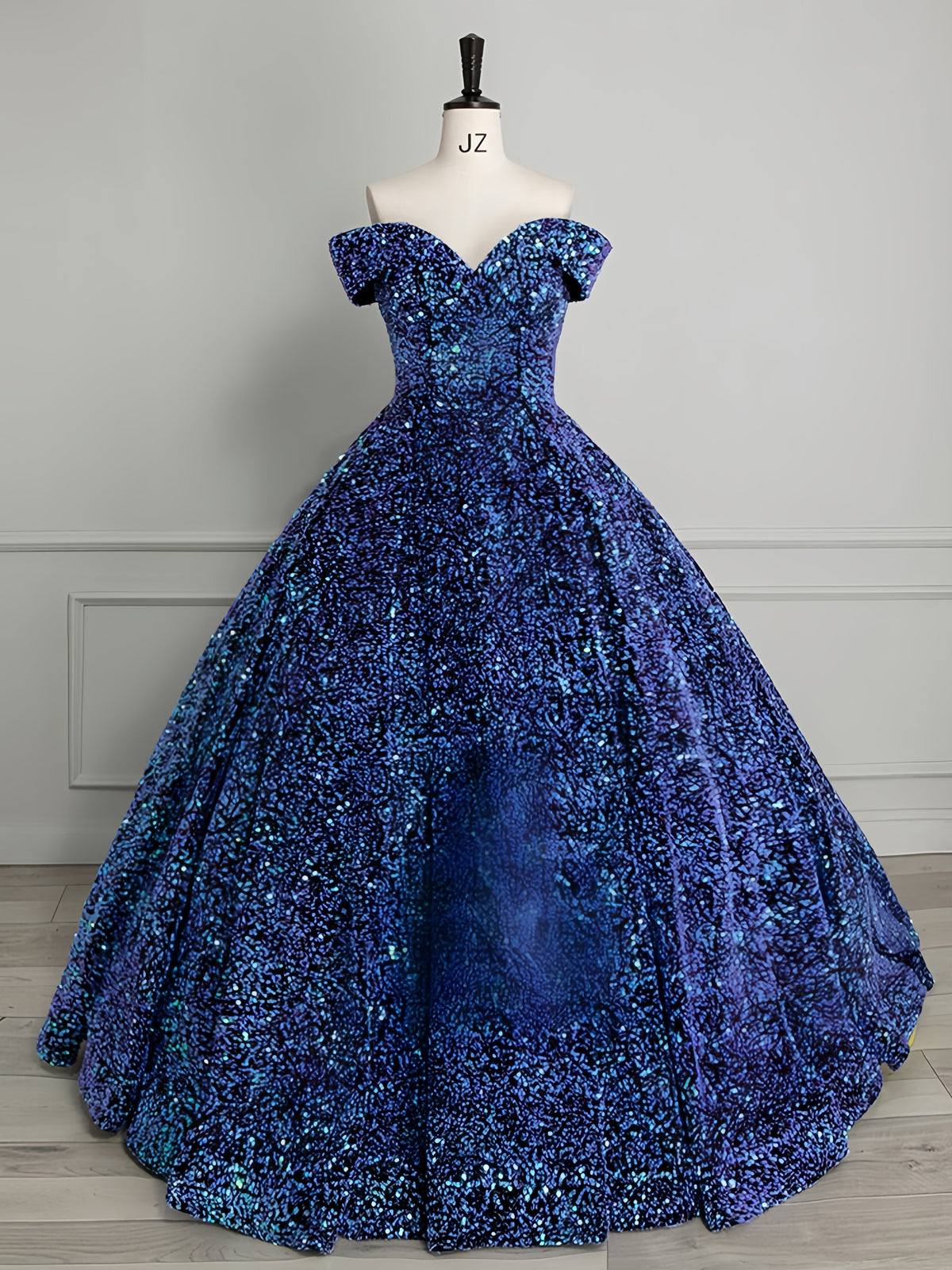 Off Shoulder Sweetheart Sequin Tulle Full Skirt Ball Gown