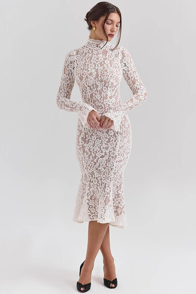 Lace Long Sleeve Midi Dress - View 4