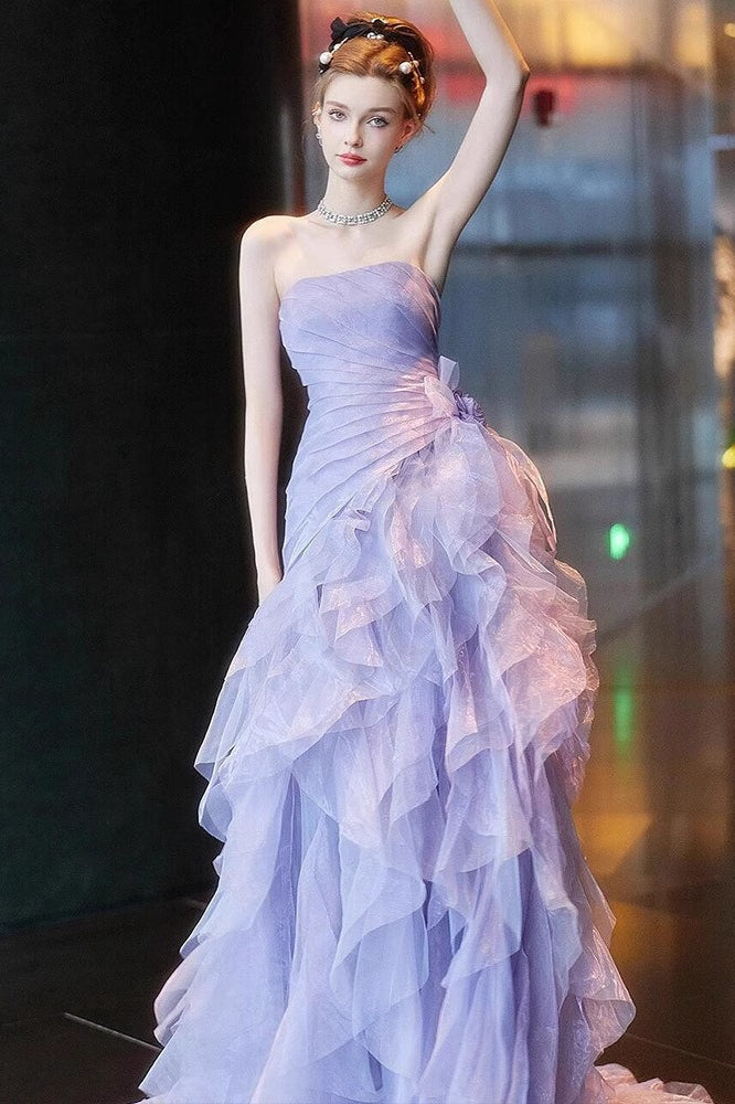 Strapless Tulle Ruched Tiered Ruffle Ball Gown - View 4