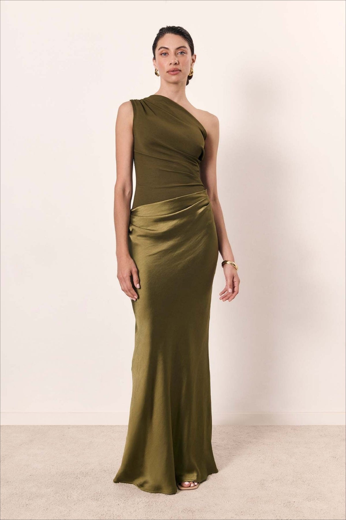Satin One Shoulder Ruched Bodycon Maxi Dress - View 10