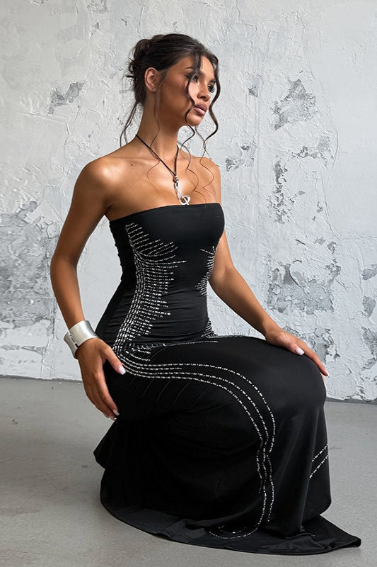 Angel Wing Rhinestone Strapless Formal Dress - View 4