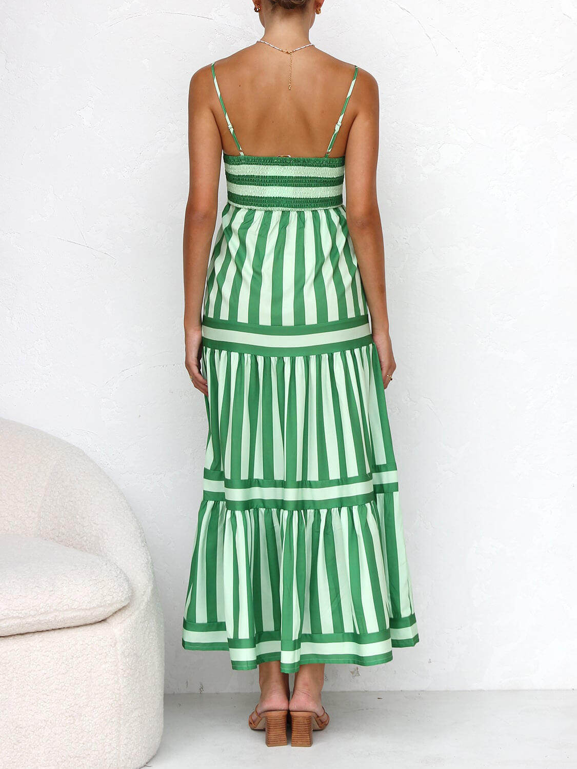 Suspender Open Back Striped Graceful Positioning Print