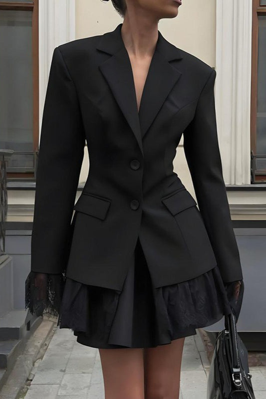 Black Lace Panel Long Sleeve Blazer