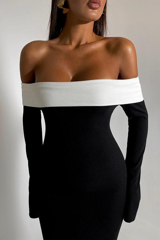 Nahir Minimalist Off the Shoulder Maxi Knit Dress Evening Wear Edit - View 3